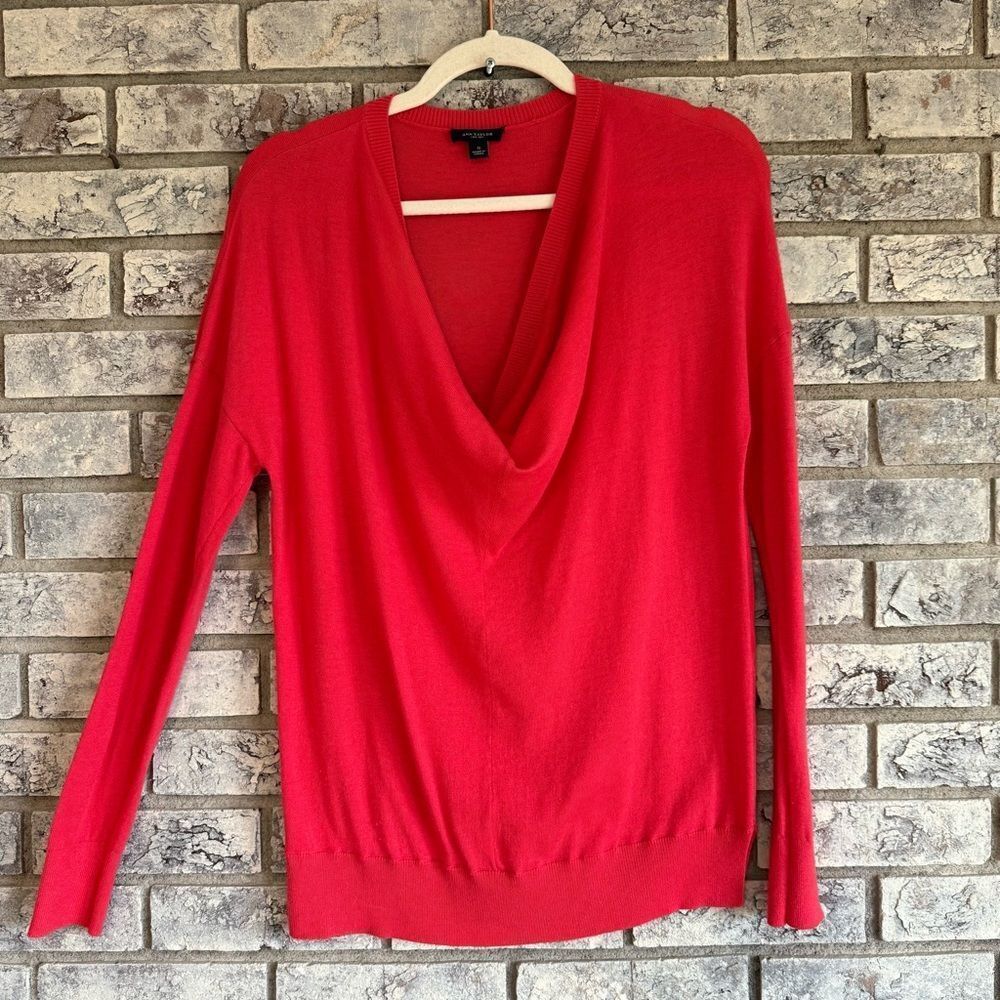 Ann Taylor Deep Coral Cowl Neck Lightweight Sweater – Size S